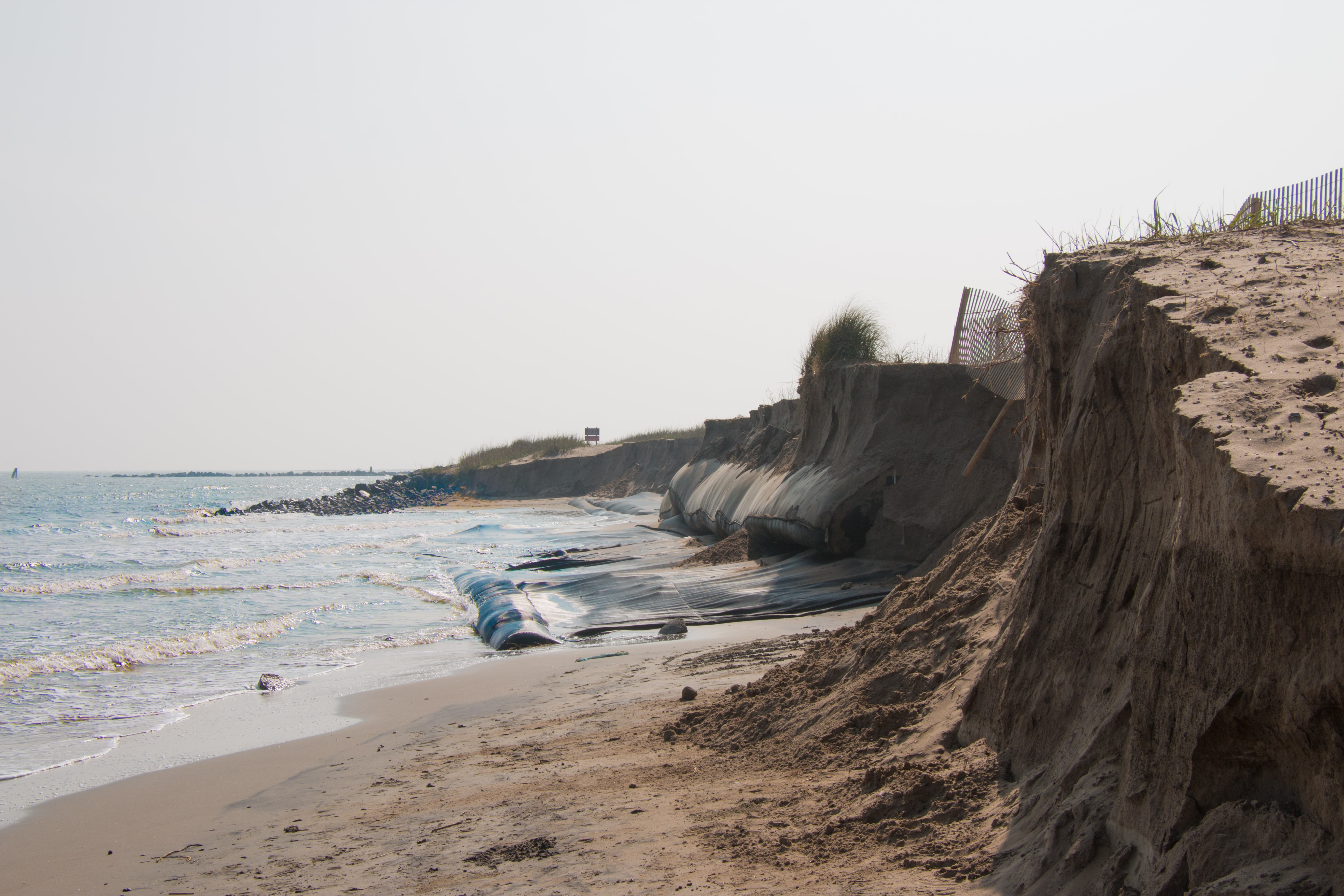On the southwest end of Grand Isle, the erosion is visible. Barriers, composed of sand in plastic liners, were placed to hold back the ocean but natural forces have just been too powerful.